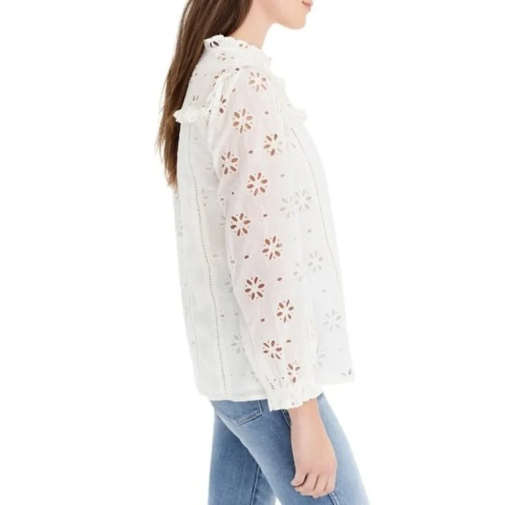 White J. Crew Eyelet Ruffle Trim Blouse Top (NWT)